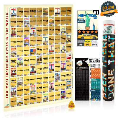 BTDT CITYLOGUES | 100 Incredible Cities Bucket List Scratch Poster Interactive Scratch Off Posters BEEN THERE DONE THAT 