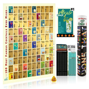 BTDT MIXOLOGUES | 100 Famous Cocktails Bucket List Scratch Poster Interactive Scratch Off Posters BEEN THERE DONE THAT 