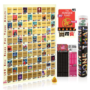 BTDT NOVELOGUES YA EDITION | 100 Epic Reads For Young Adults Bucket List Scratch Poster Interactive Scratch Off Posters BEEN THERE DONE THAT 